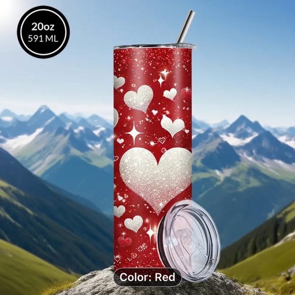 Red Heart Glitter Tumbler with Straw - Picture 6 of 6